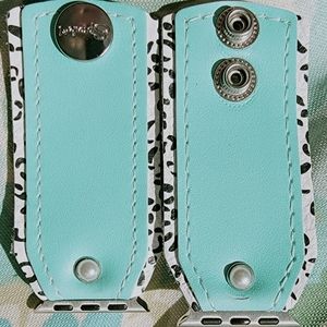 Sparkl Apple watchband in Audrey blue with leopard lining XS 38/40mm silver snap